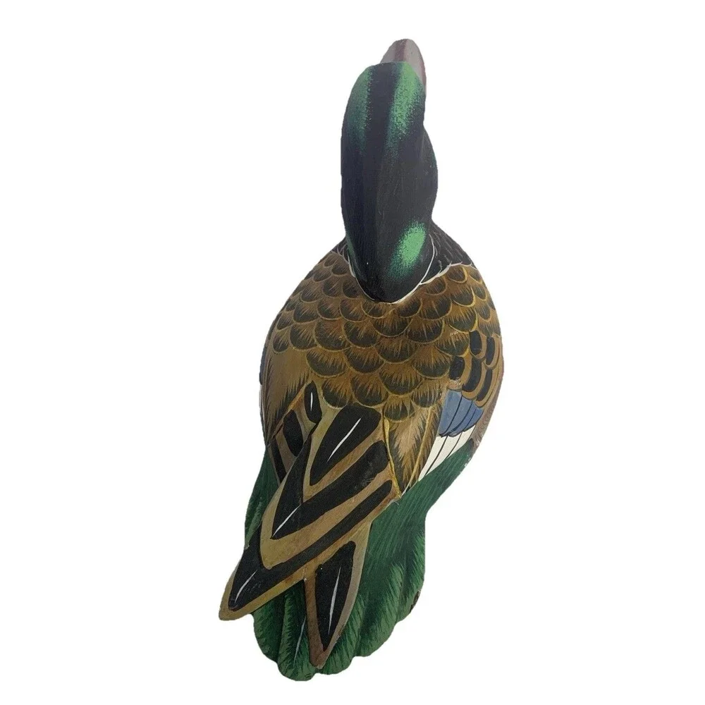 Vtg Hand Painted Wood Duck Decoy, Decorative, 12” Long